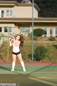 Lana Lopez gives Kristina Rose some erotic tips on her tennis backswing by going down on Rose's...